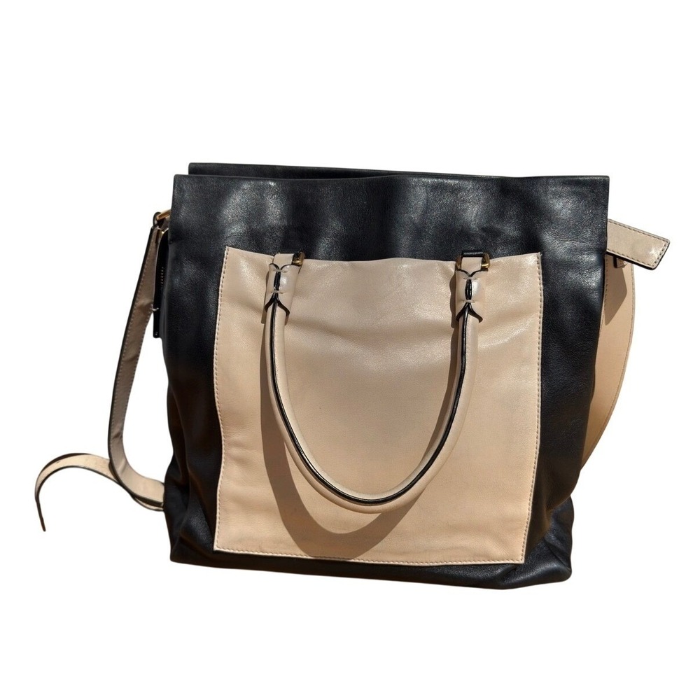 Marc by Marc Jacobs Black Cream Leather Colorblock Tote Satchel Crossbody Bag - Picture 3 of 4